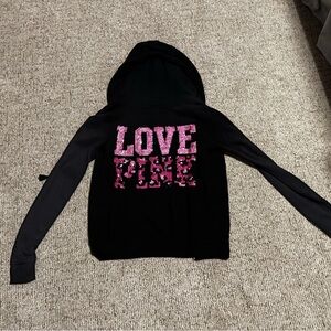 Victoria's Secret Black Lightweight Zip-up Sweatshirt with Pink Lettering